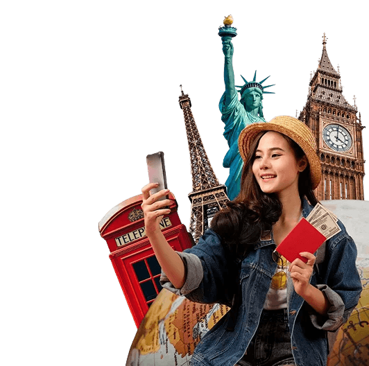 Traveler with passport and phone